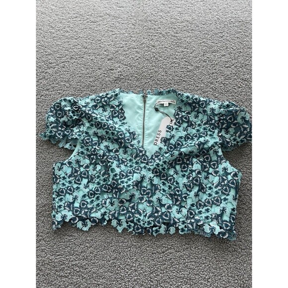Dress The Population Cecilia Crop Top Women Mineral Blue Floral Preppy XXL NWT